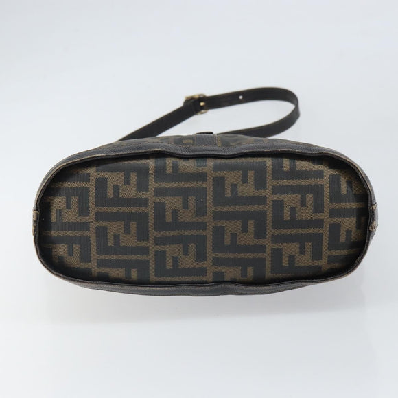 FENDI Zucca Canvas Shoulder Bag PVC Black Brown Auth 169429