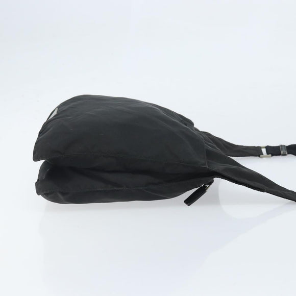PRADA Schoudertas Nylon Zwart Zilver Auth 169431