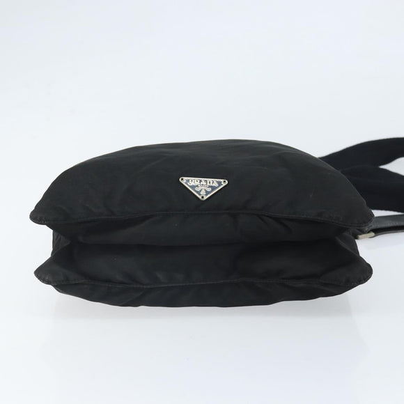 PRADA Schoudertas Nylon Zwart Zilver Auth 169431