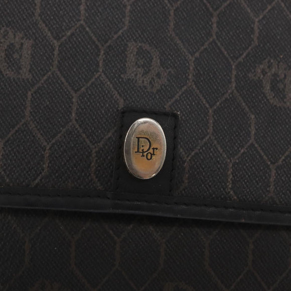 Christian Dior Honeycomb Canvas Chain Shoulder Bag PVC Black Gold Auth 169433