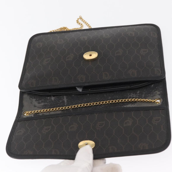 Christian Dior Honeycomb Canvas Chain Shoulder Bag PVC Black Gold Auth 169433