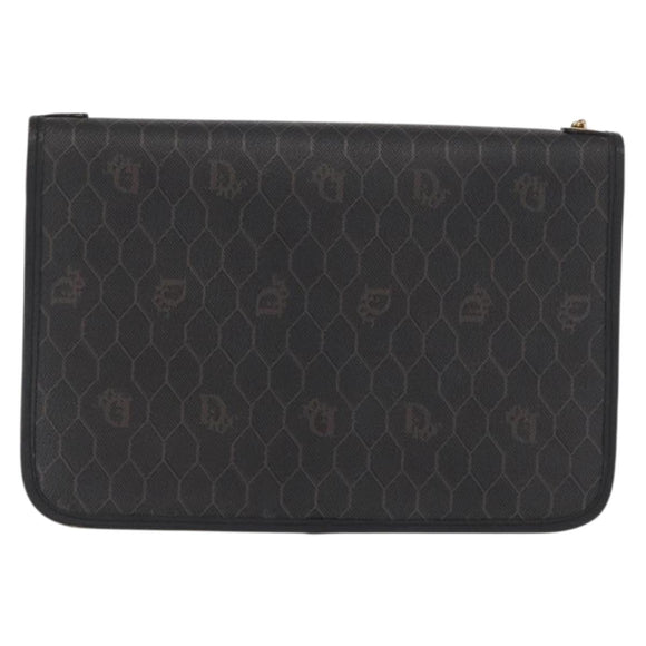 Christian Dior Honeycomb Canvas Chain Shoulder Bag PVC Black Gold Auth 169433
