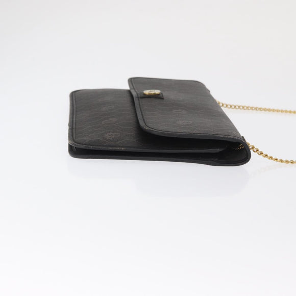 Christian Dior Honeycomb Canvas Chain Shoulder Bag PVC Black Gold Auth 169433