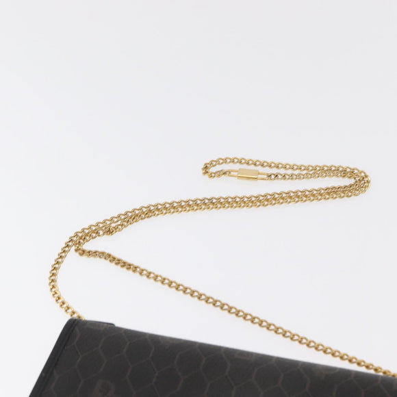 Christian Dior Honeycomb Canvas Chain Shoulder Bag PVC Black Gold Auth 169433