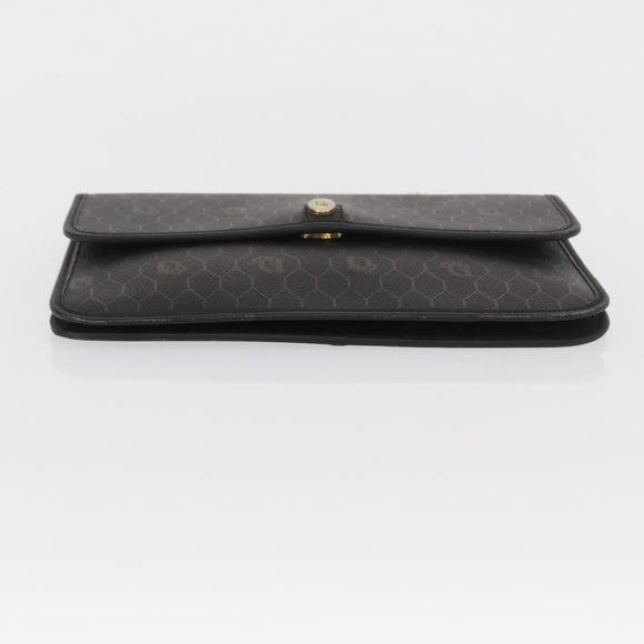 Christian Dior Honeycomb Canvas Chain Shoulder Bag PVC Black Gold Auth 169433