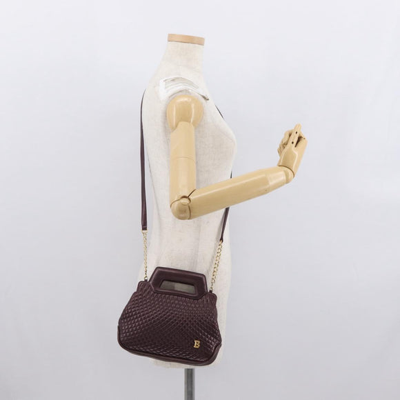 BALLY Chain Shoulder Bag Leather 2way Bordeaux Gold Auth 169434