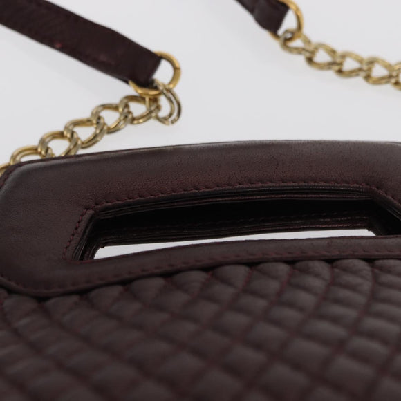 BALLY Chain Shoulder Bag Leather 2way Bordeaux Gold Auth 169434