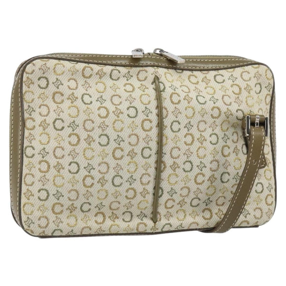 CELINE C Macadam Canvas Shoulder Bag Khaki Silver Auth 169435
