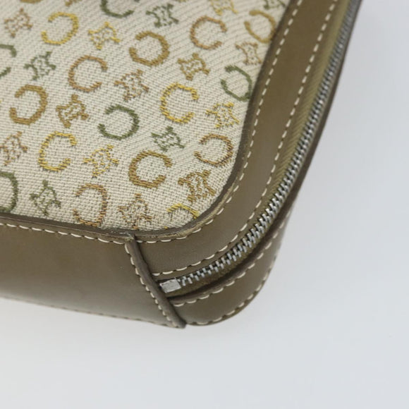 CELINE C Macadam Canvas Shoulder Bag Khaki Silver Auth 169435