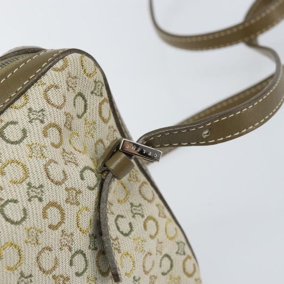 CELINE C Macadam Canvas Shoulder Bag Khaki Silver Auth 169435