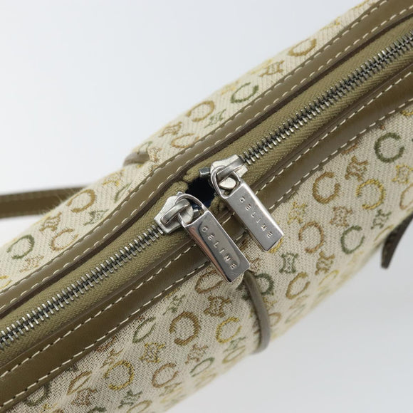 CELINE C Macadam Canvas Shoulder Bag Khaki Silver Auth 169435