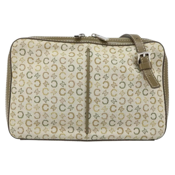 CELINE C Macadam Canvas Shoulder Bag Khaki Silver Auth 169435