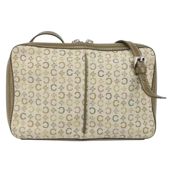 CELINE C Macadam Canvas Shoulder Bag Khaki Silver Auth 169435