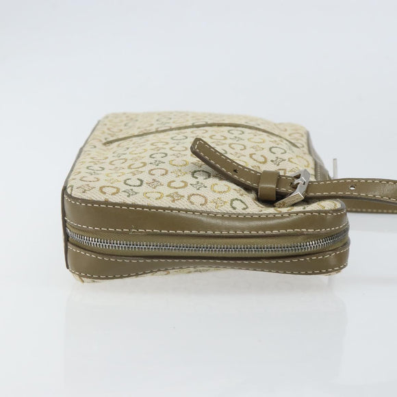 CELINE C Macadam Canvas Shoulder Bag Khaki Silver Auth 169435