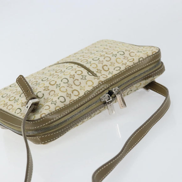 CELINE C Macadam Canvas Shoulder Bag Khaki Silver Auth 169435