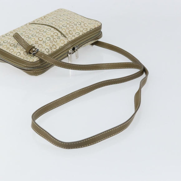 CELINE C Macadam Canvas Shoulder Bag Khaki Silver Auth 169435