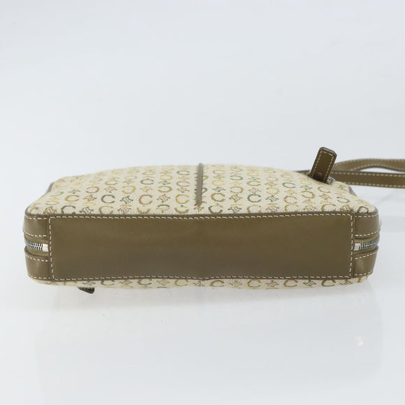 CELINE C Macadam Canvas Shoulder Bag Khaki Silver Auth 169435