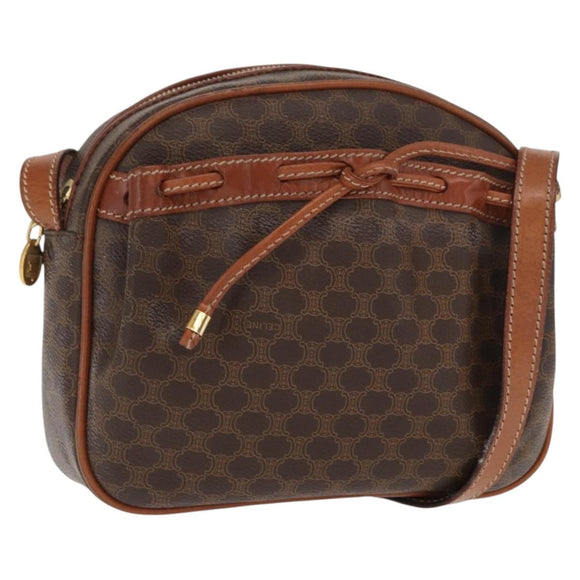 CELINE Macadam Canvas Shoulder Bag PVC Leather Brown Gold Auth 169437