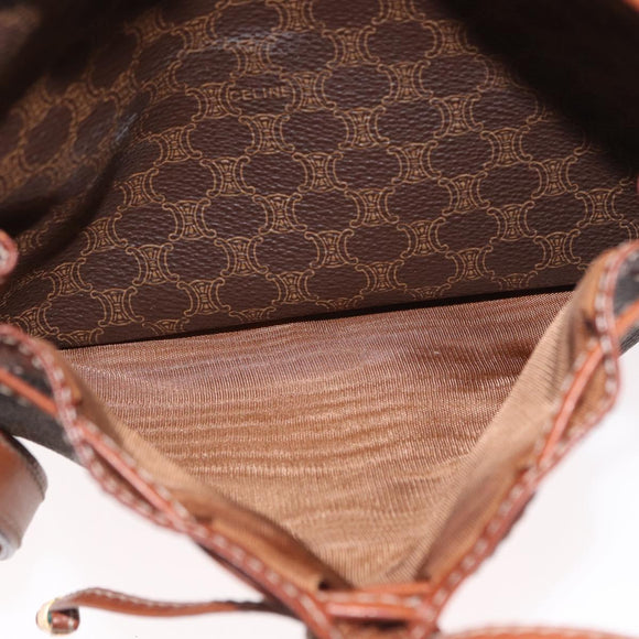 CELINE Macadam Canvas Shoulder Bag PVC Leather Brown Gold Auth 169437
