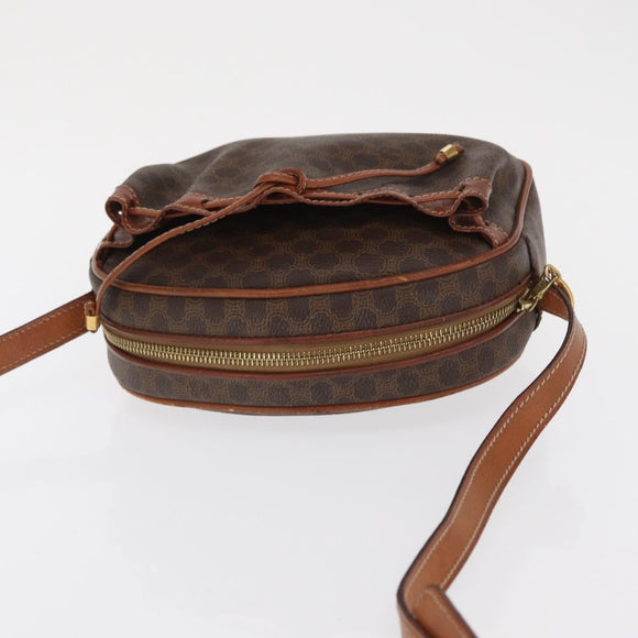 CELINE Macadam Canvas Shoulder Bag PVC Leather Brown Gold Auth 169437