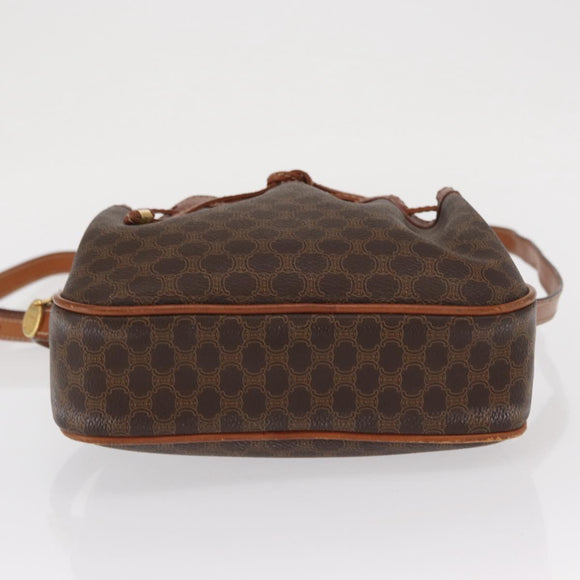CELINE Macadam Canvas Shoulder Bag PVC Leather Brown Gold Auth 169437