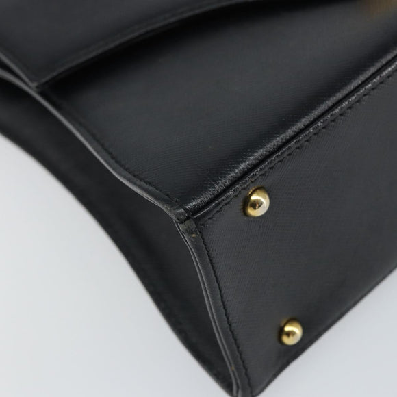 GIVENCHY Hand Bag Leather Black Gold Auth 169438