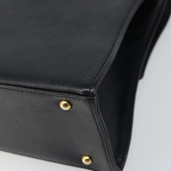 GIVENCHY Hand Bag Leather Black Gold Auth 169438