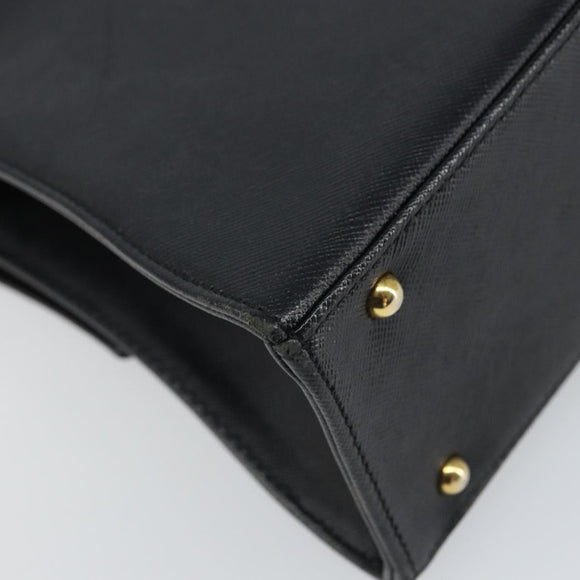 GIVENCHY Hand Bag Leather Black Gold Auth 169438