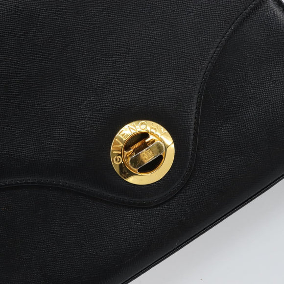 GIVENCHY Hand Bag Leather Black Gold Auth 169438