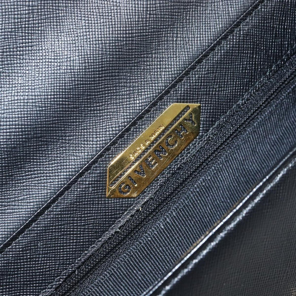 GIVENCHY Hand Bag Leather Black Gold Auth 169438