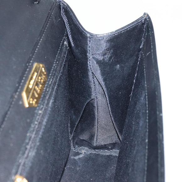 GIVENCHY Hand Bag Leather Black Gold Auth 169438