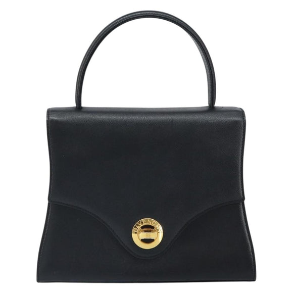 GIVENCHY Hand Bag Leather Black Gold Auth 169438
