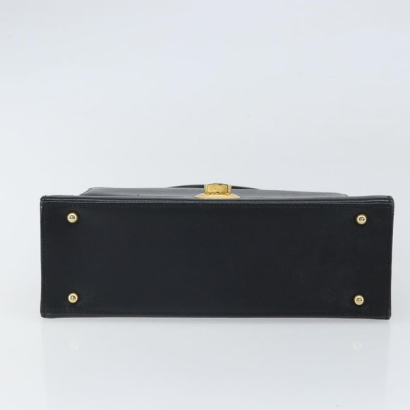 GIVENCHY Hand Bag Leather Black Gold Auth 169438