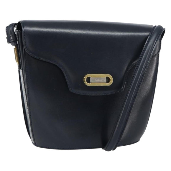 BALLY Shoulder Bag Leather Black Gold Auth 169439
