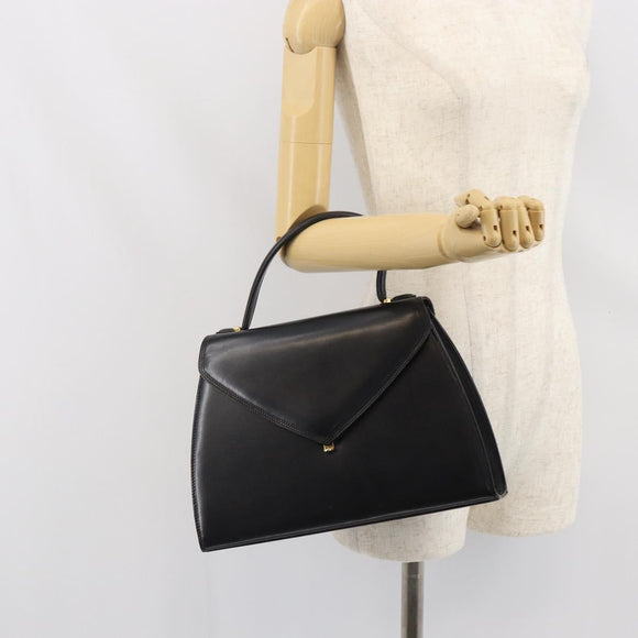 GIVENCHY Hand Bag Leather Black Gold Auth 169440