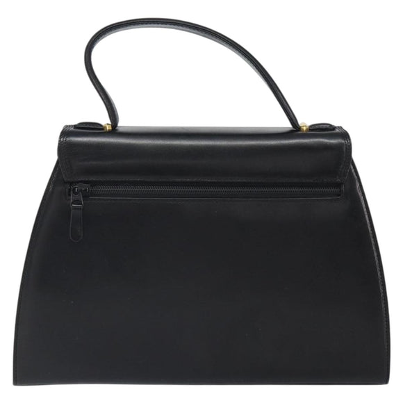 GIVENCHY Hand Bag Leather Black Gold Auth 169440