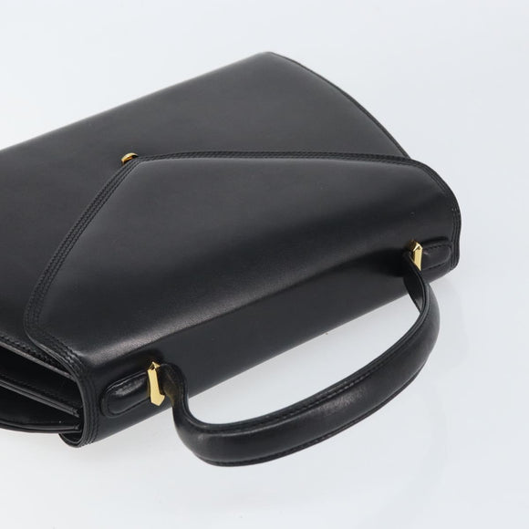 GIVENCHY Hand Bag Leather Black Gold Auth 169440