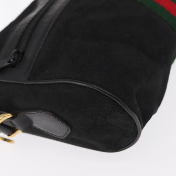 GUCCI GG Canvas Web Sherry Line Shoulder Bag Black Gold 010 378 Auth 169442