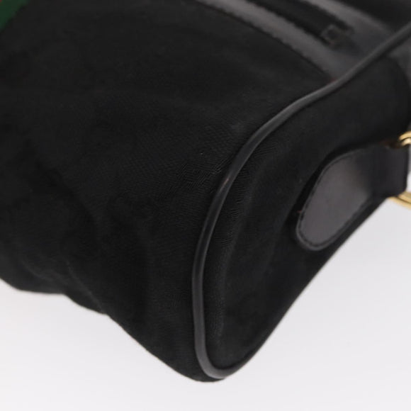 GUCCI GG Canvas Web Sherry Line Shoulder Bag Black Gold 010 378 Auth 169442