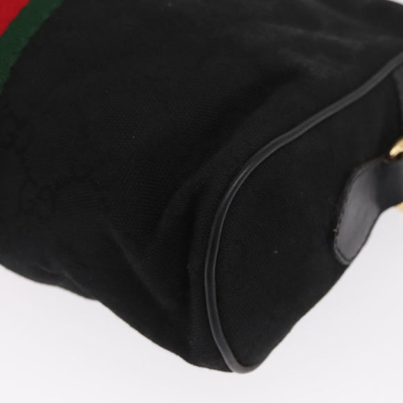 GUCCI GG Canvas Web Sherry Line Shoulder Bag Black Gold 010 378 Auth 169442
