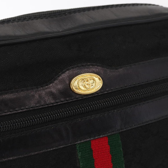 GUCCI GG Canvas Web Sherry Line Shoulder Bag Black Gold 010 378 Auth 169442
