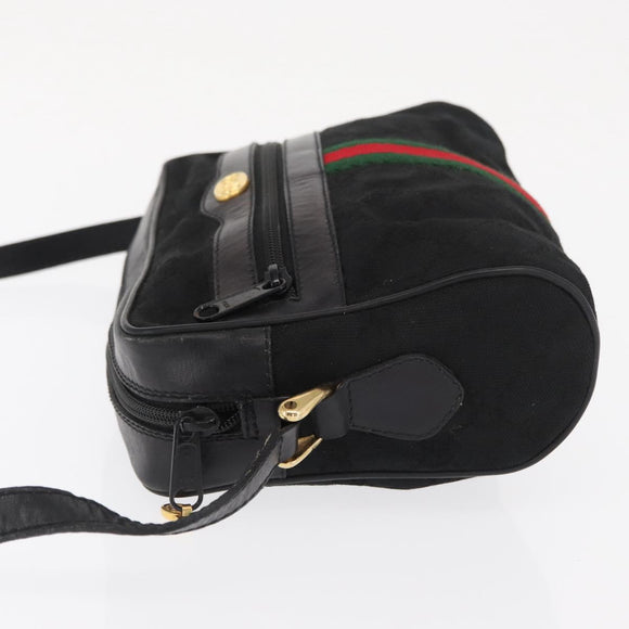 GUCCI GG Canvas Web Sherry Line Shoulder Bag Black Gold 010 378 Auth 169442