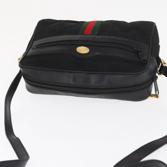 GUCCI GG Canvas Web Sherry Line Shoulder Bag Black Gold 010 378 Auth 169442