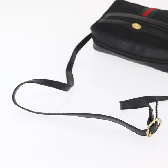 GUCCI GG Canvas Web Sherry Line Shoulder Bag Black Gold 010 378 Auth 169442