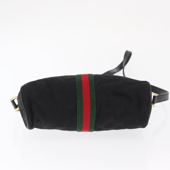 GUCCI GG Canvas Web Sherry Line Shoulder Bag Black Gold 010 378 Auth 169442