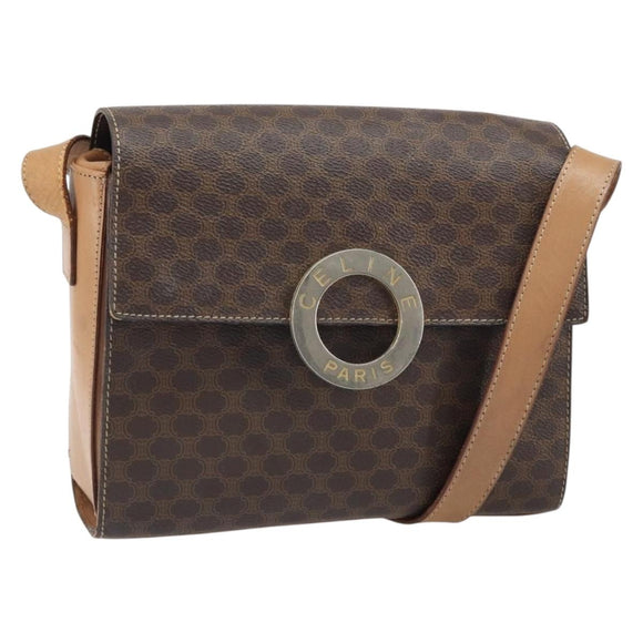 CELINE Macadam Canvas Shoulder Bag PVC Leather Brown Gold Auth 169444