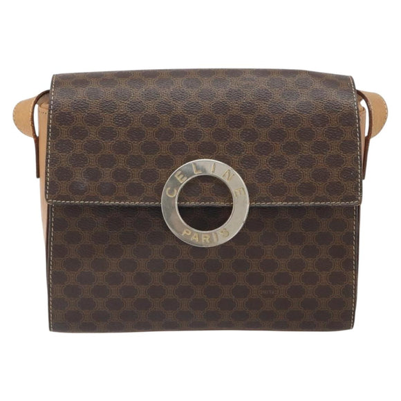 CELINE Macadam Canvas Shoulder Bag PVC Leather Brown Gold Auth 169444