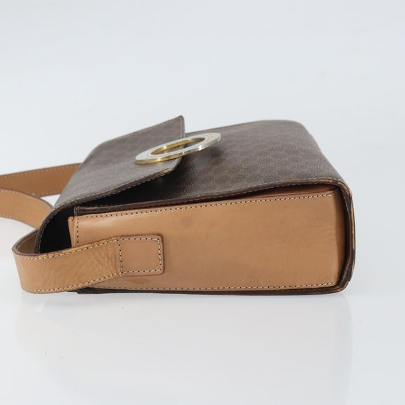 CELINE Macadam Canvas Shoulder Bag PVC Leather Brown Gold Auth 169444