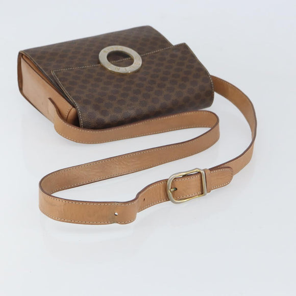 CELINE Macadam Canvas Shoulder Bag PVC Leather Brown Gold Auth 169444