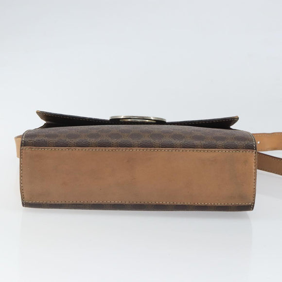 CELINE Macadam Canvas Shoulder Bag PVC Leather Brown Gold Auth 169444